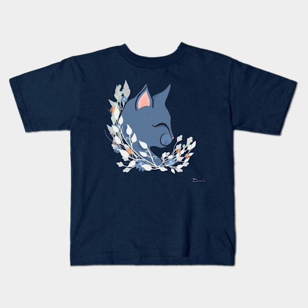 Happy Cat In The Springtime Garden Kids T-Shirt by LittleBunnySunshine